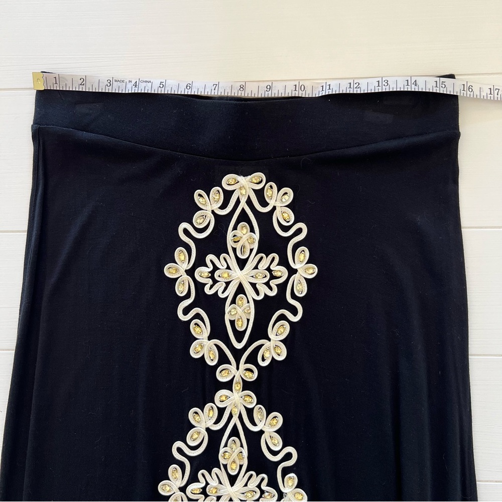 INC Beach Elegant Black Embroidered Embellished Maxi Skirt Large - Picture 3 of 8